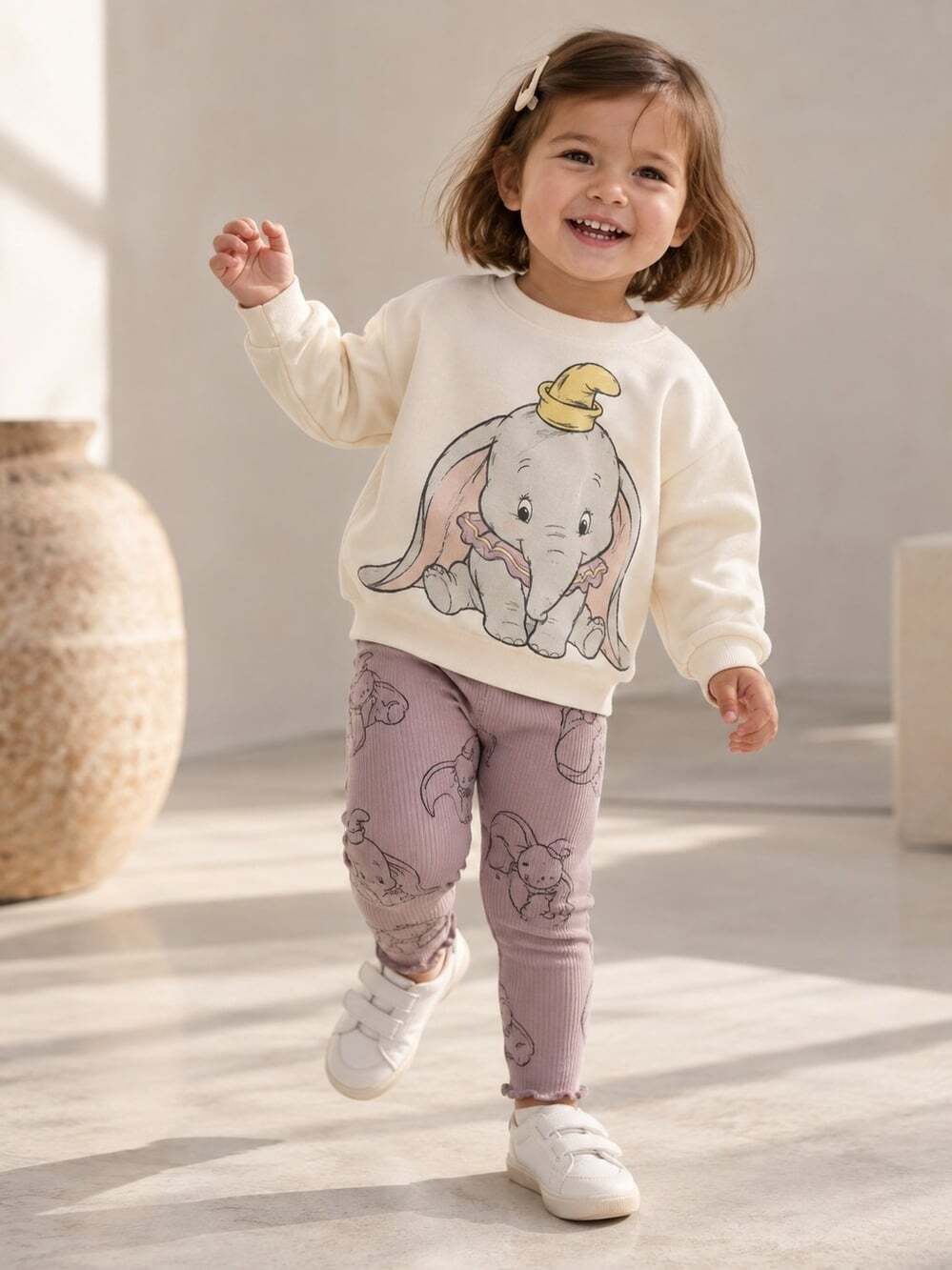 Zara Baby Dumbo Leggings 18-24M Disney Ribbed Mauve Ruffle Pants